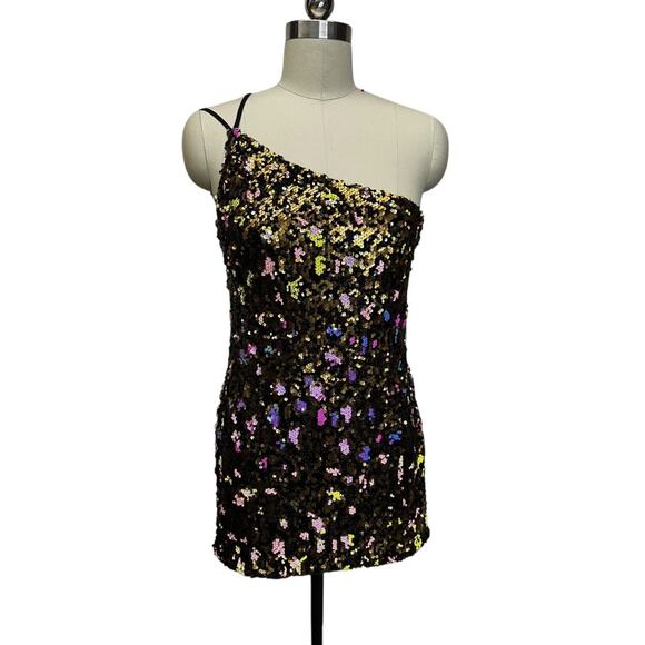 Dress the Population Cosmopolitan Colab 1 Shoulder Sequin Mini Dress M Glam Sexy - Picture 2 of 12